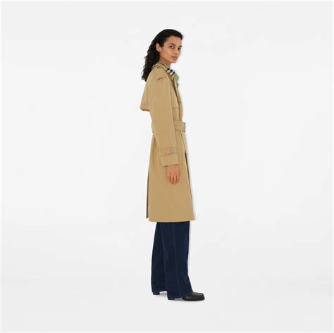 Long Detachable Collar Gabardine Trench Coat in Flax 